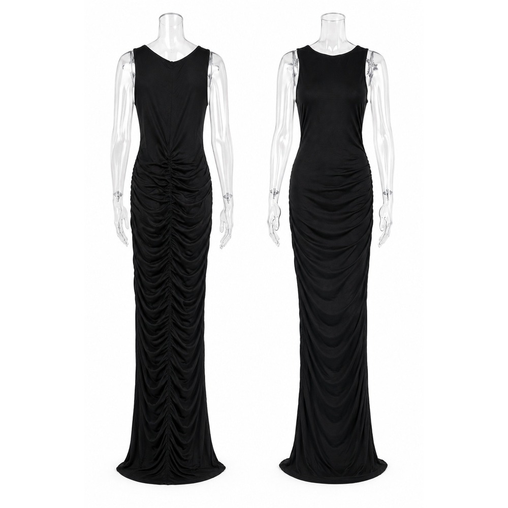 L.A. Seduction maxi fitted/ruched black dress SKUW760